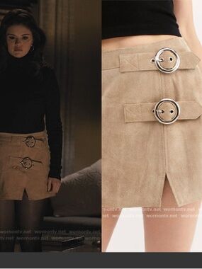 Stylish Tan Mini Skirt with Double Buckle Detail
